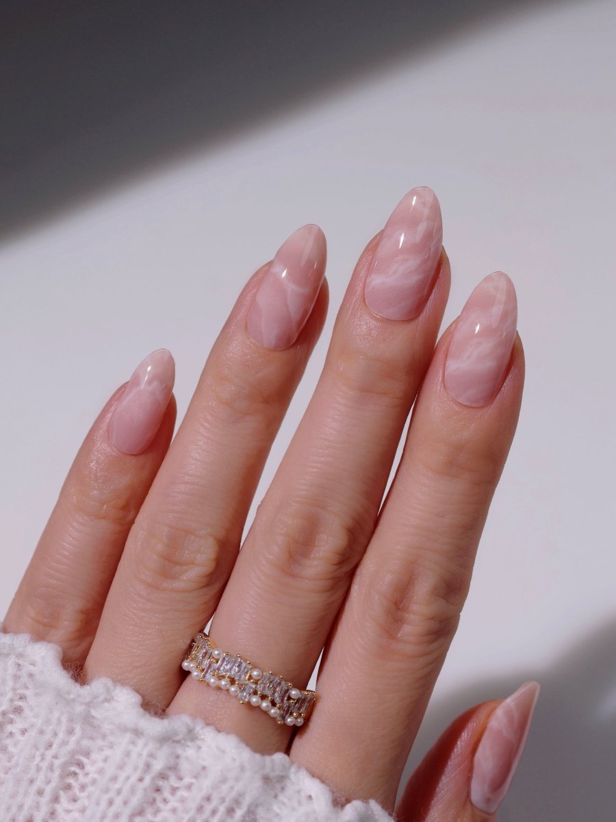 heyhae Semi-Cured Gel Nails – Pink Marble | Crystal Calm – Heyhae