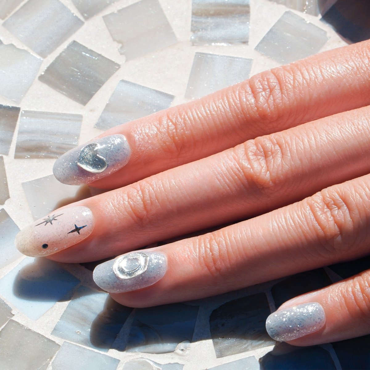 Dew Drops (Silver) - Heyhae - sun sured gel nail stickers