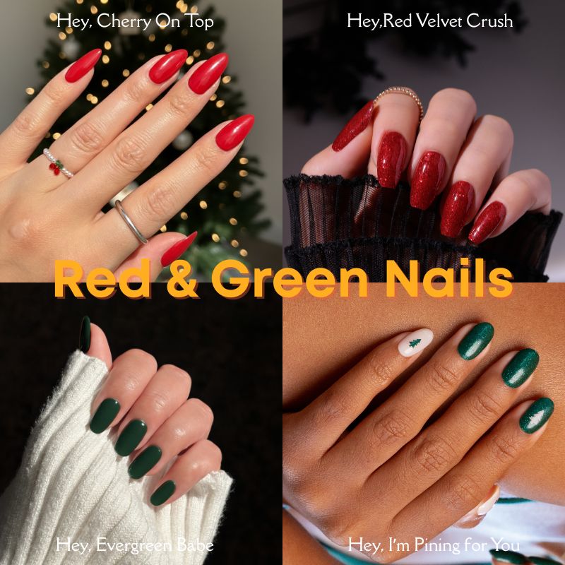 Red & Green Nails Set - Heyhae - sun sured gel nail stickers